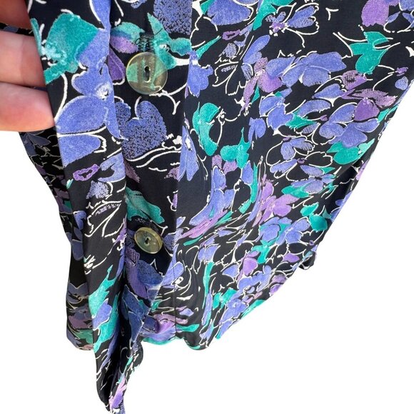 ED Michaels Petites Vintage Womens Button-Up Floral Short Sleeve Pockets Dress M - Picture 6 of 10